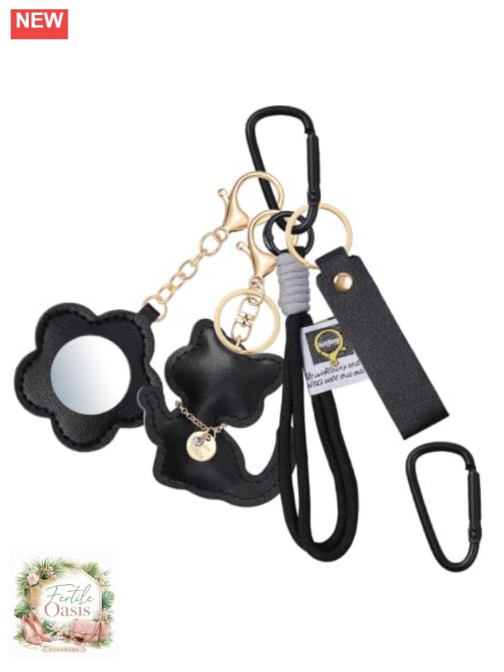 PU Leather Cat Keychain Bag Charm Hanging Pendant with Mirror